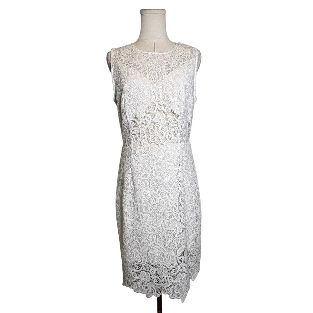 Hutch Floral Guipure Lace White Sleeveless Sheath Dress Size 6 Scalloped Hem